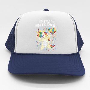 Embrace Differences Dabbing Unicorn Gift Autism Awareness Funny Gift Trucker Hat