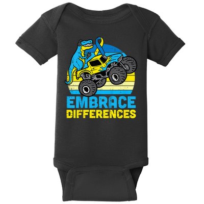 Embrace Differences Down Syndrome Awareness Truck Dino Boy Baby Bodysuit