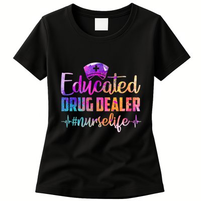Educated Drug Dealer Nurse Life Funny Nurse Heart Beat Womens T-Shirt