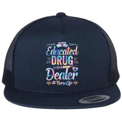 Educated Drug Dealer Nurse Life Funny Nurse Heart Beat Gift Flat Bill Trucker Hat