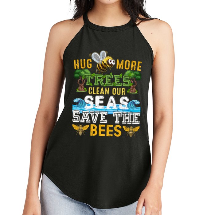 Earth Day Design Hug More Trees Clean Our Seas Save The Bees Gift Women's Perfect Tri Rocker Tank