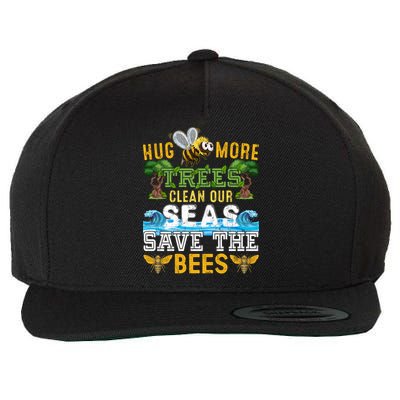 Earth Day Design Hug More Trees Clean Our Seas Save The Bees Gift Wool Snapback Cap