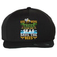 Earth Day Design Hug More Trees Clean Our Seas Save The Bees Gift Wool Snapback Cap