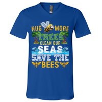 Earth Day Design Hug More Trees Clean Our Seas Save The Bees Gift V-Neck T-Shirt
