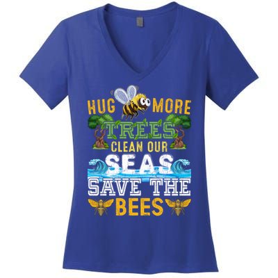 Earth Day Design Hug More Trees Clean Our Seas Save The Bees Gift Women's V-Neck T-Shirt
