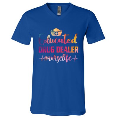 Educated Drug Dealer Nurse Life Funny Nurses Heartbeat Cool Gift V-Neck T-Shirt