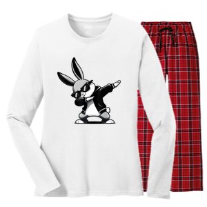 Easter Day Dabbing Bunny Rabbit Hip Hop Easter Basket Women's Long Sleeve Flannel Pajama Set 