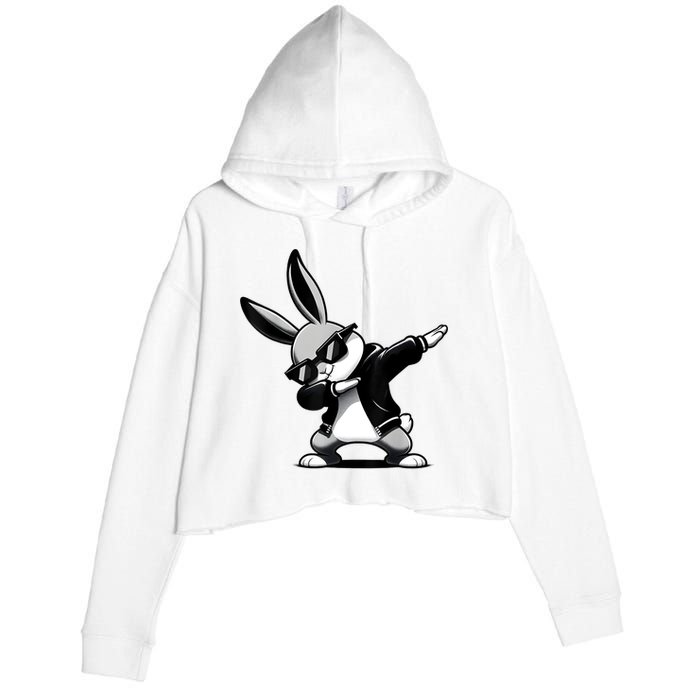 Easter Day Dabbing Bunny Rabbit Hip Hop Easter Basket Crop Fleece Hoodie