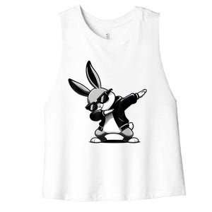 Easter Day Dabbing Bunny Rabbit Hip Hop Easter Basket Women's Racerback Cropped Tank