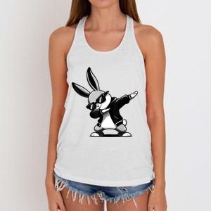 Easter Day Dabbing Bunny Rabbit Hip Hop Easter Basket Women's Knotted Racerback Tank