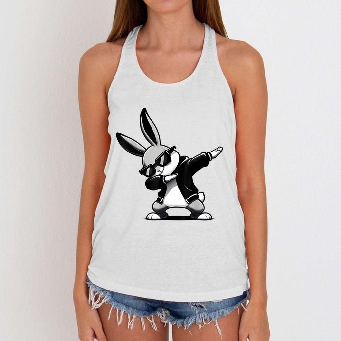 Easter Day Dabbing Bunny Rabbit Hip Hop Easter Basket Women's Knotted Racerback Tank