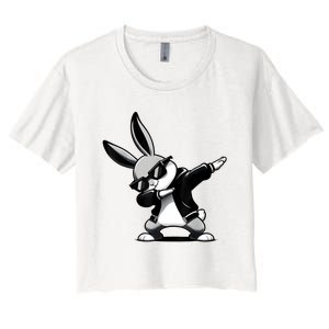 Easter Day Dabbing Bunny Rabbit Hip Hop Easter Basket Women's Crop Top Tee