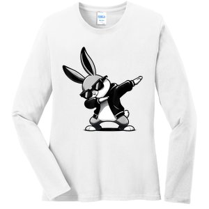 Easter Day Dabbing Bunny Rabbit Hip Hop Easter Basket Ladies Long Sleeve Shirt