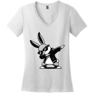 Easter Day Dabbing Bunny Rabbit Hip Hop Easter Basket Women's V-Neck T-Shirt