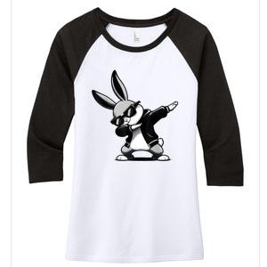 Easter Day Dabbing Bunny Rabbit Hip Hop Easter Basket Women's Tri-Blend 3/4-Sleeve Raglan Shirt