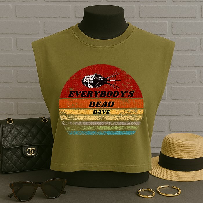 EverybodyS Dead Dave Retro Sunset Holly Red Dwarf Garment-Dyed Women's Muscle Tee