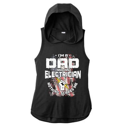 Electrician Dad Design On Back Of Clothing Ladies PosiCharge Tri-Blend Wicking Draft Hoodie Tank