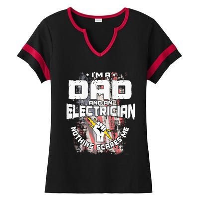 Electrician Dad Design On Back Of Clothing Ladies Halftime Notch Neck Tee