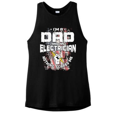 Electrician Dad Design On Back Of Clothing Ladies PosiCharge Tri-Blend Wicking Tank