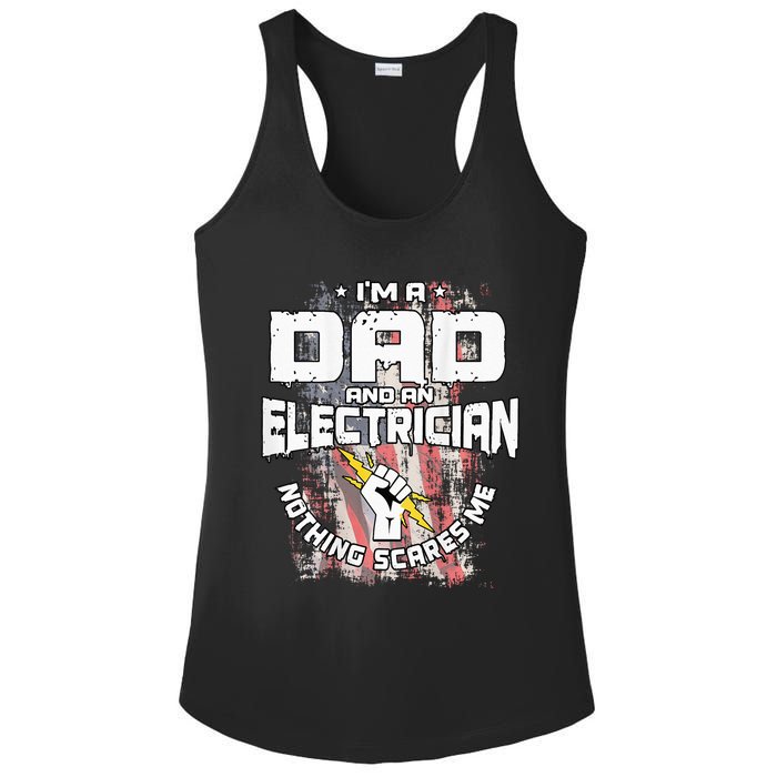 Electrician Dad Design On Back Of Clothing Ladies PosiCharge Competitor Racerback Tank