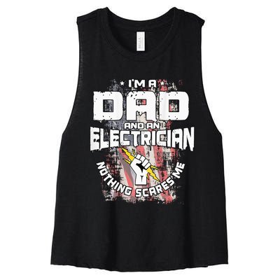 Electrician Dad Design On Back Of Clothing Women's Racerback Cropped Tank