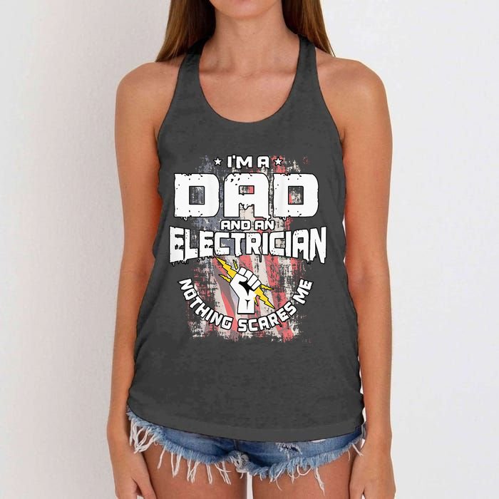 Electrician Dad Design On Back Of Clothing Women's Knotted Racerback Tank