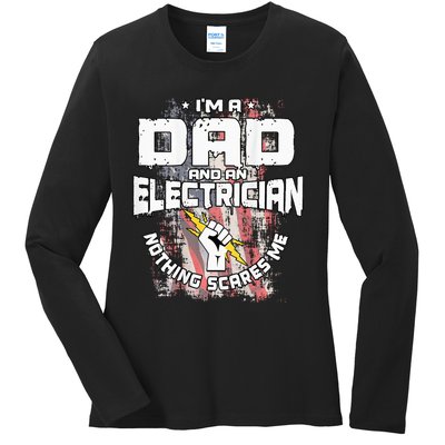 Electrician Dad Design On Back Of Clothing Ladies Long Sleeve Shirt