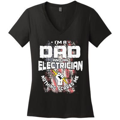 Electrician Dad Design On Back Of Clothing Women's V-Neck T-Shirt