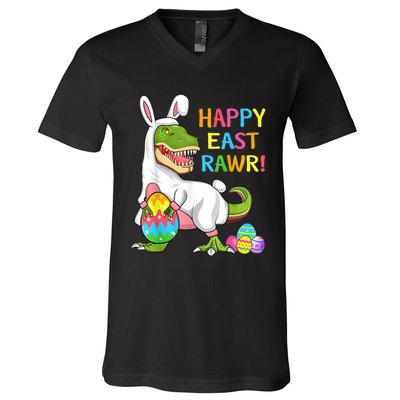 Easter Day Dinosaur Funny Happy Eastrawr T Rex Easter V-Neck T-Shirt