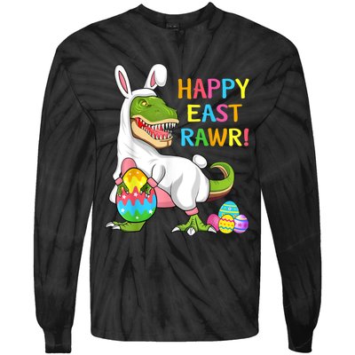 Easter Day Dinosaur Funny Happy Eastrawr T Rex Easter Tie-Dye Long Sleeve Shirt