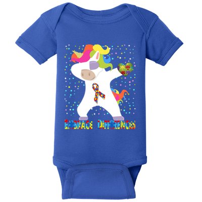 Embrace Differences Dabbing Unicorn Autism Awareness Gift Baby Bodysuit