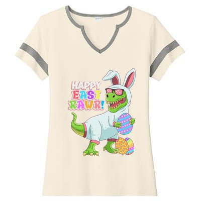 Easter Day Dinosaur Funny Happy Eastrawr T Rex Easter Ladies Halftime Notch Neck Tee