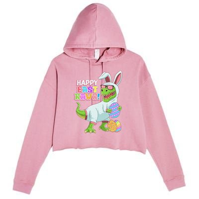 Easter Day Dinosaur Funny Happy Eastrawr T Rex Easter Crop Fleece Hoodie