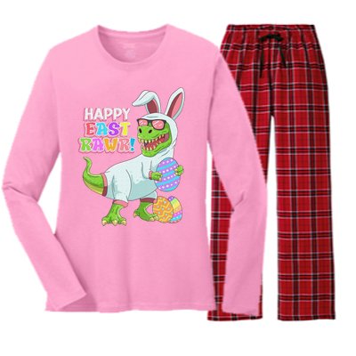 Easter Day Dinosaur Funny Happy Eastrawr T Rex Easter Women's Long Sleeve Flannel Pajama Set 