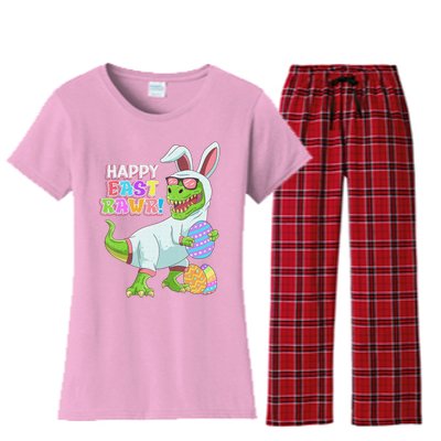 Easter Day Dinosaur Funny Happy Eastrawr T Rex Easter Women's Flannel Pajama Set