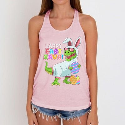 Easter Day Dinosaur Funny Happy Eastrawr T Rex Easter Women's Knotted Racerback Tank