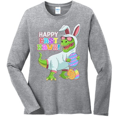 Easter Day Dinosaur Funny Happy Eastrawr T Rex Easter Ladies Long Sleeve Shirt