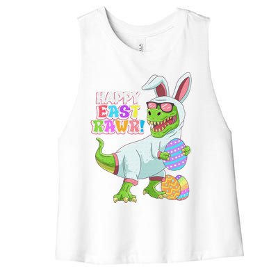 Easter Day Dinosaur Funny Happy Eastrawr T Rex Easter Women's Racerback Cropped Tank