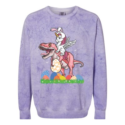 Easter Day Dinosaur Unicorn Bunny Ears Easter Eggs Gift Colorblast Crewneck Sweatshirt