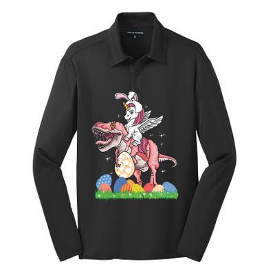 Easter Day Dinosaur Unicorn Bunny Ears Easter Eggs Gift Silk Touch Performance Long Sleeve Polo