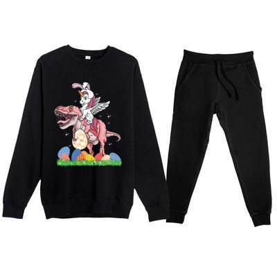 Easter Day Dinosaur Unicorn Bunny Ears Easter Eggs Gift Premium Crewneck Sweatsuit Set