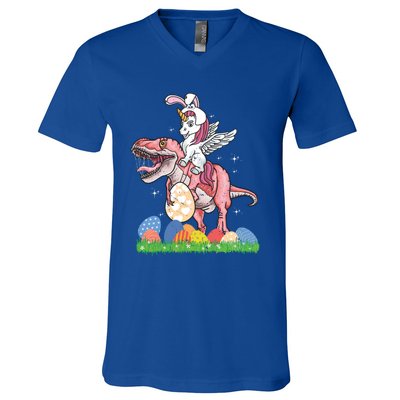 Easter Day Dinosaur Unicorn Bunny Ears Easter Eggs Gift V-Neck T-Shirt