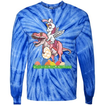 Easter Day Dinosaur Unicorn Bunny Ears Easter Eggs Gift Tie-Dye Long Sleeve Shirt