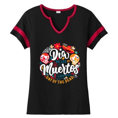 El Dia De Los Muertos Day Of The Dead Skull Sambrero Guitar Ladies Halftime Notch Neck Tee