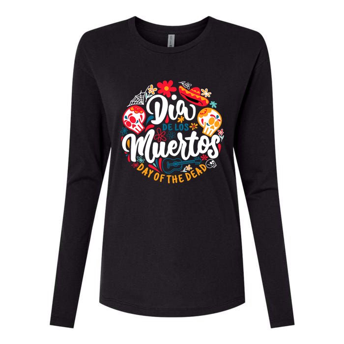 El Dia De Los Muertos Day Of The Dead Skull Sambrero Guitar Womens Cotton Relaxed Long Sleeve T-Shirt