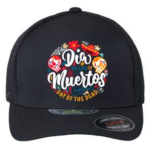 El Dia De Los Muertos Day Of The Dead Skull Sambrero Guitar Flexfit Unipanel Trucker Cap