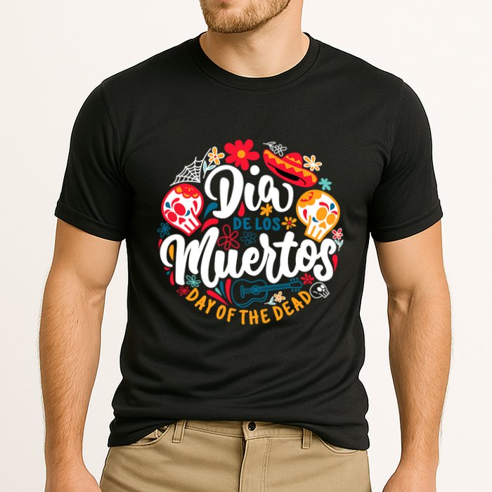 El Dia De Los Muertos Day Of The Dead Skull Sambrero Guitar Cooling Performance Crew T-Shirt