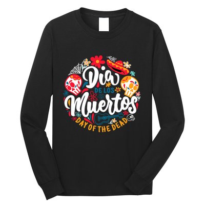 El Dia De Los Muertos Day Of The Dead Skull Sambrero Guitar Long Sleeve Shirt