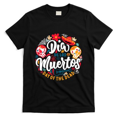 El Dia De Los Muertos Day Of The Dead Skull Sambrero Guitar T-Shirt