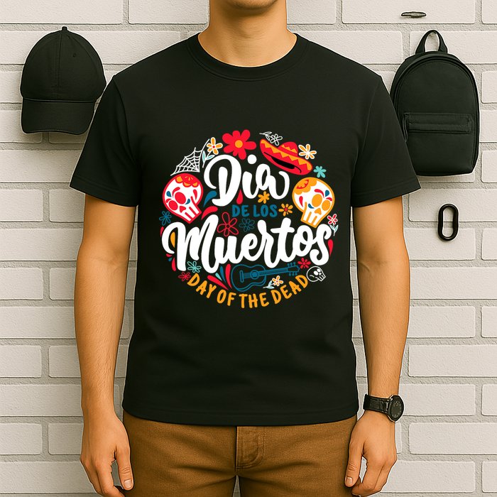 El Dia De Los Muertos Day Of The Dead Skull Sambrero Guitar T-Shirt